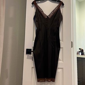 D&G brown satin lace embellished dress